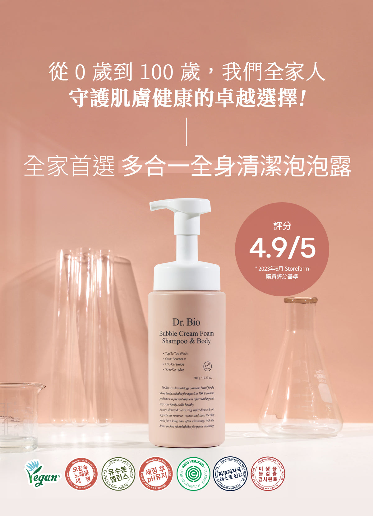 Dr.Bio | 多合一全身清潔泡泡露 450ml(適用於新生兒至孕婦 \ 保濕清潔 \ 高效起泡慕斯)