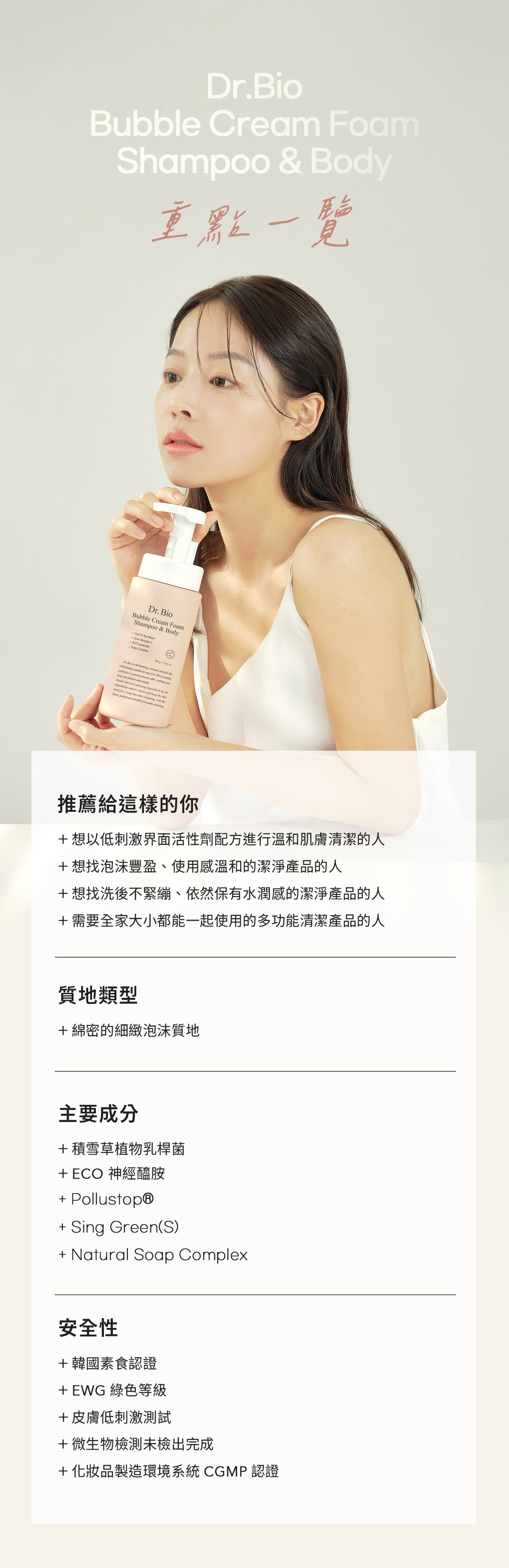 Dr.Bio | 多合一全身清潔泡泡露 450ml(適用於新生兒至孕婦 \ 保濕清潔  \ 高效起泡慕斯)